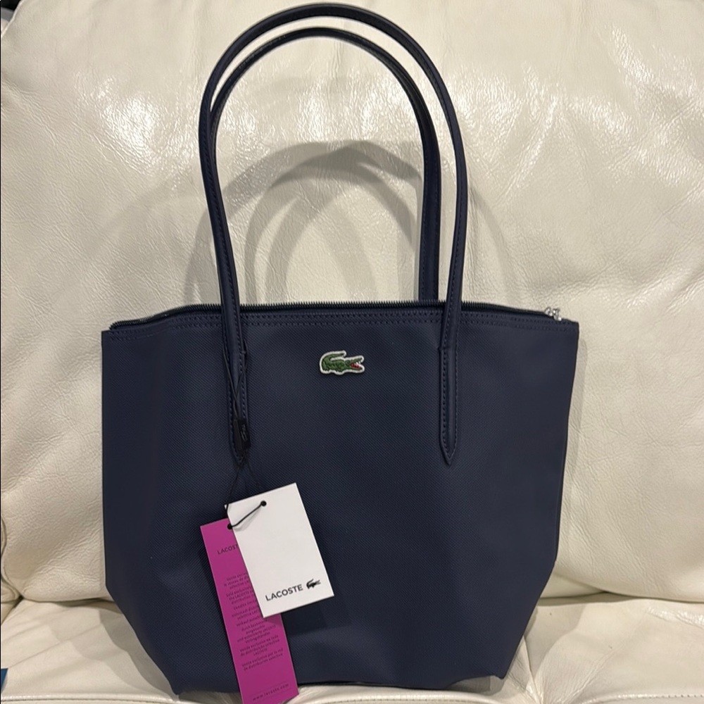 Lacoste Navy Tote with Green Croc Emblem